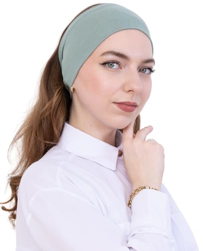 Prien Women Cotton Hijab Cap, Stretchy Head Cover, Pre-Sewn Inner Muslim Scarf Undercap, Non Slip Headband for Daily Wear - color: Light Green