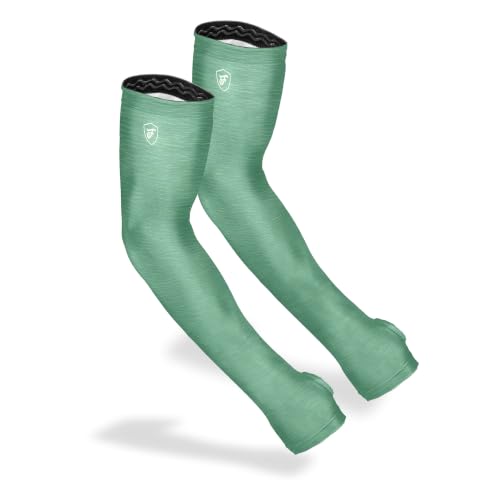 FARMER'S DEFENSE Gardening Arm Sleeves|UV Cooling Protective Sleeve Women & Men|Anti-Scratch Cover Sun UPF Outdoor Protection - Heather Green - XS - color: Heather Green, size: X-Small
