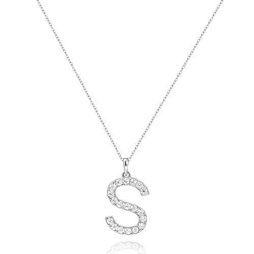 Tarsus Initial Cubic Zirconia Necklace Jewelry Gifts for Women Adjustable Chain 18" + 2" - style: Silver-S-Diamond style