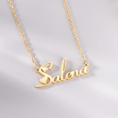 TinyName Custom Name Necklace Personalized 18K Gold Plated Nameplate Customized Jewelry Gift for Women - color: Necklace with Heart Symbols