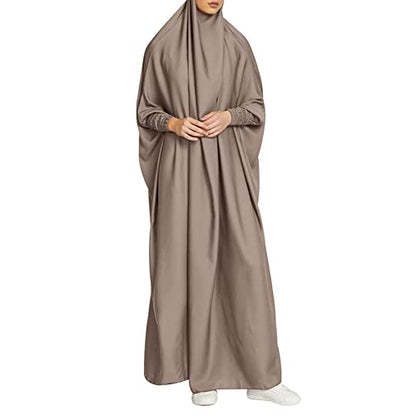 ODIZLI Muslim One Piece Prayer Hijab Dress Women Hooded Abaya Full Cover Islam Dubai Modest Robe - color: Gray, size: One Size