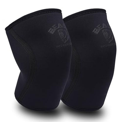 Beast Power Gear Neoprene Compression Knee Sleeves 7MM (Pair) Enhanced Knee Support in Squats Powerlifting Weightlifting and Wrestling – Unisex - color: Black/Black, size: X-Small