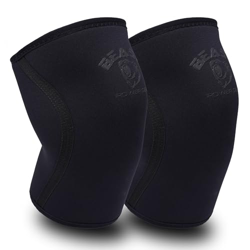 Beast Power Gear Neoprene Compression Knee Sleeves 7MM (Pair) Enhanced Knee Support in Squats Powerlifting Weightlifting and Wrestling – Unisex - color: Black/Black, size: Medium