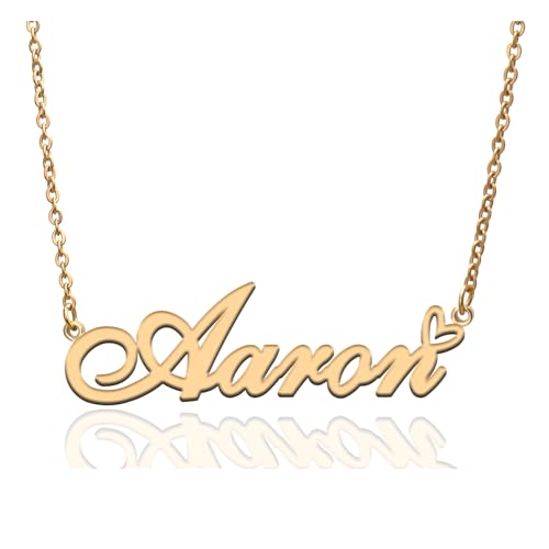 Custom Name Necklace Customized Personalized Plated Necklace for Mother Daughter Friendship Women Valentine's Day Christmas Birthday New Year Party - style: Aaron Gold