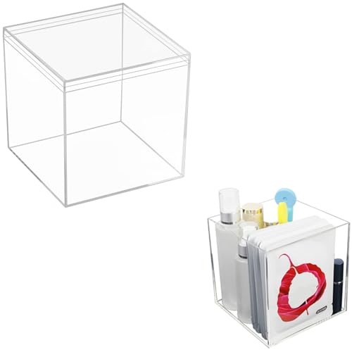 Acrylic Box Clear Display Boxes with Lids Acrylic Square Cube Decorative Boxes Jewelry Storage Box for Birthday Party - size: 5.9 x 5.9 x 5.9 Inch