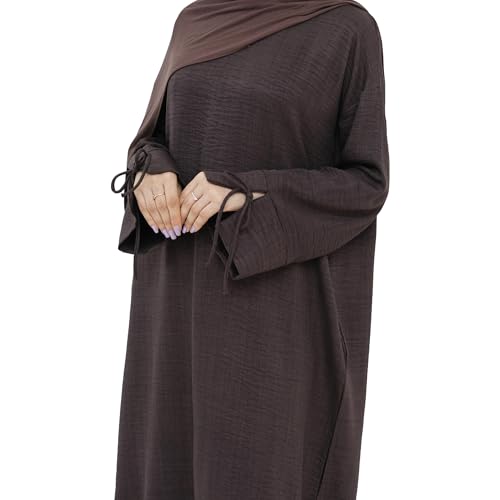 Women 1PC Abaya Dress Simple Kaftan Eid Dress for Women Muslim Casual Robe Fashion Jilbab Dubai Travel Outfits - color: Dark Brown, size: X-Large