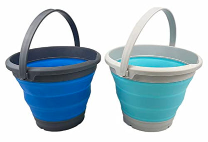 SAMMART 5.5L (1.4 Gallon) Collapsible Plastic Bucket - Foldable Round Tub - Portable Fishing Water Pail - Space Saving Outdoor Waterpot (Cyanine + Blue (Set of 2)) - color: Cyanine + Blue (Set of 2)