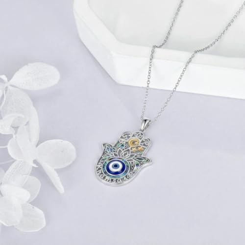 PROESS 925 Sterling Silver Hamsa/Allah Necklace Evil Eye Amulet Jewelry Gifts for Men Women - style: Hamsa Moon Star