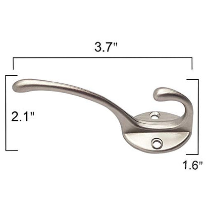 IBosins 10 Pack Silvery Double Coat Hooks Utility Hooks for Coat, Bag, Hat | Dual Coat Hooks Wall Mounted with 40 Screws Retro Double Hooks for Scarf, Towel, Key, Cap, Cup - color: Silvery