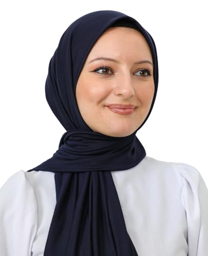 Prien Hijab for Women Viscose Scarf Lightweight Muslim Hijabs Long Shawl Islamic Scarves Turkey Silk Headscarf for Womens - color: Navy Blue