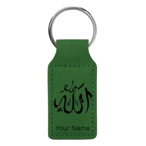 LaserGram Personalized Rectangle Keychain, Allah 1 (Green) - color: Green