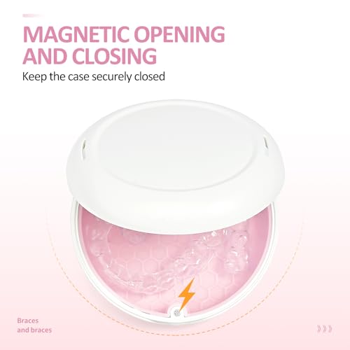 Retainer Case Slim Aligner Case with Vent Holes Removable Inner Tray Silicone for Easy Cleaning, Retainer Removal Tool and Brush (White Pink) - color: White Pink