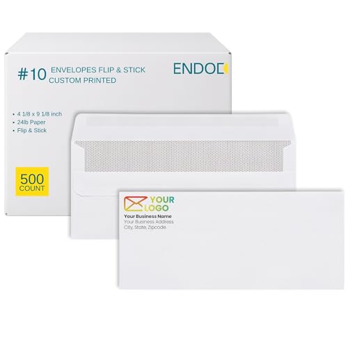 500#10 Custom Printed Envelopes - Self Seal Security Envelopes, Flip and Stick Closure, Business Logo and Text Customization, White Security Tinted 24lb Paper - 4 1/8 x 9 1/2 Inches - size: #10 Windowless