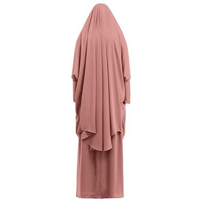 Prayer Clothes for Muslim Women Islamic Abaya Suit Maxi Skirt + Khimar Hijab 2pcss Burka Jilbab Kaftan - color: Pink