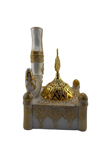 Traditional Janbiya Incense Burner – Gold & White Resin Bakhoor Burner with Dome Design – Arabian Islamic Home Décor – 3.5 x 3.5 x 6 Inches