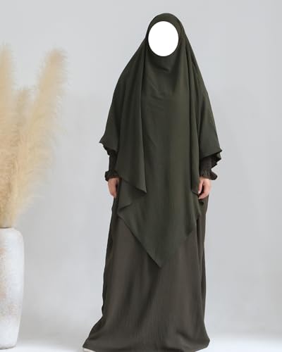Muslim Prayer Abaya Islamic Women's Khimar Pure Color Hijab Dress Long Sleeve Dubai Kaftan - color: Armygreenhijab