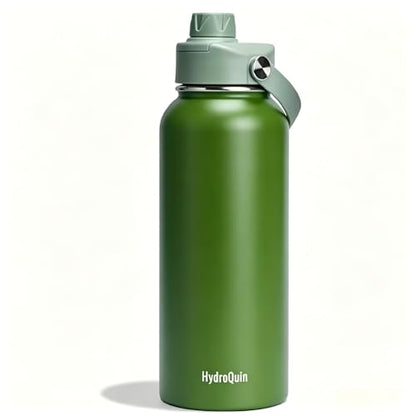 32 oz Insulated Water Bottle Olive Green Stainless Steel Flask | Keep Cold 24 Hours Hot 12 Hours - Leakproof Twist Spout Lid & Flex Handle - No Straw Metal Water Bottle for Hiking & Camp - color: Olive Green