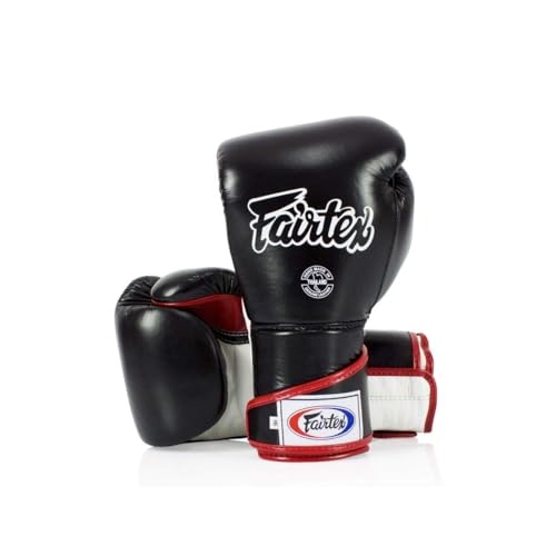 Fairtex BGV6 Angular Boxing Gloves, Locked Thumb Muay Thai MMA Kickboxing | Premium synthetic body with triple-layer foam padding. Joint protection and firm wrist support safeguard hands on heavy bags - color: Black/White/Red, size: 12oz
