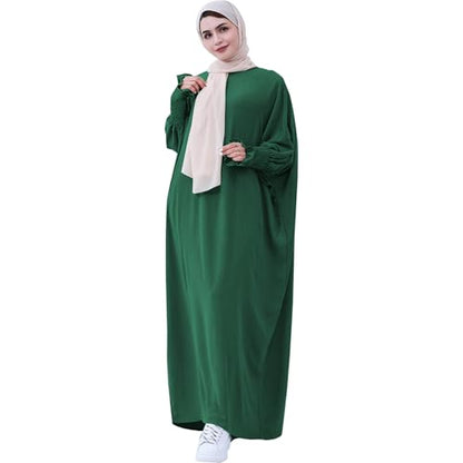 Lenmipot Islamic Women Jilbab Abayas Muslim Abaya Dress for Women Middle East Kaftan Dubai Dress Eid Prayer Clothes - color: Dark Green