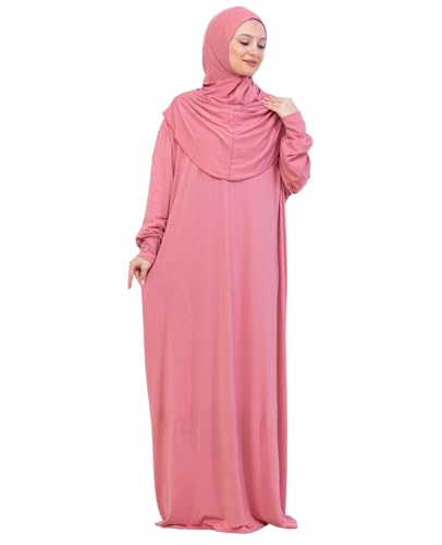 Prien Prayer Dress For Women, Cotton Muslim Abaya, Soft Hijab, Elegant Turkish Islamic Wear For Eid, Ramadan, Umrah, Hajj - color: Dusty Rose
