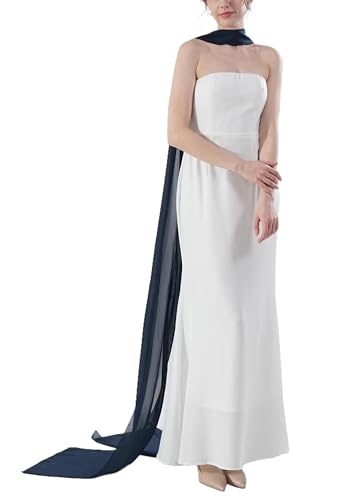 Women's 157 Inch Long Chiffon Neck Scarf Chiffon Veil Scarf Shawl Wrap for Wedding Bridal Evening Bridesmaid Dresses - color: Navy