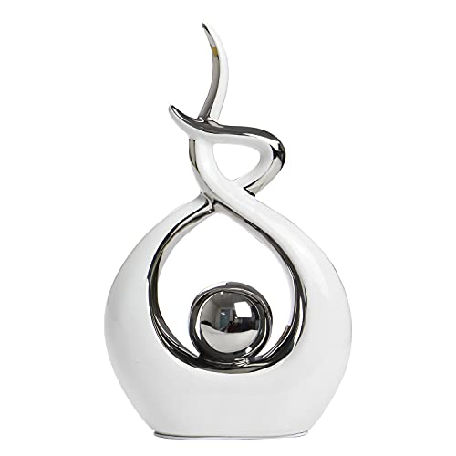 Norrclp Home Decor Modern Abstract Art Ceramic Statue Table Decorations for Dining Room Living Room Office Centerpiece - color: White and Silver, size: Small