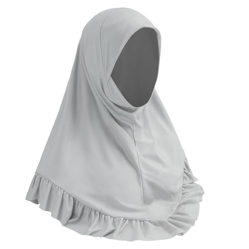 Women Muslim Hijab Scarf Floral Lace Head Wrap Turban Islamic Arab Ready to Wear Aiyah Amira Lightweight Shawl - color: Light Gray-pleated Edge