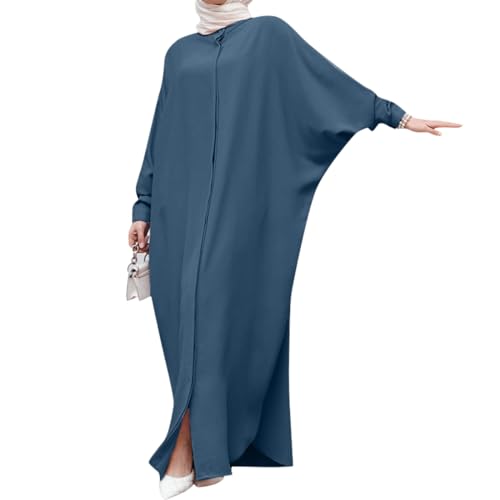 FYMNSI Abayas for Women Muslim Dress Modest Maxi Robe Abaya Kaftan Dresses Eid Prayer Clothes Arabian Islamic Dubai Outfit - color: Blue