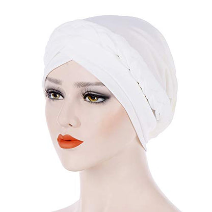 Cancer Chemo Beanies Bandana Headwrap Cap Satin Bonnet Head Scarf Hijab Braid Silky Turban Hats for Women - color: White