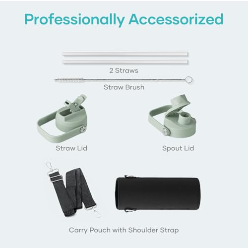 BUZIO 24 oz Water Bottle Insulated, Leakproof Stainless Steel Flask (Cold for 48 Hrs), Wide Mouth BPA-Free Metal Thermo Hydro Canteen with 2 Lids, Sage Green - color: Sage Green, size: 24 Ounces