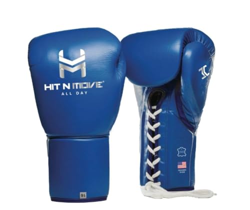 HIT N MOVE All Day Pro Balance Sparring and Bag Boxing Gloves LACE UP, Boxing Gloves Men & Women, Boxing Equipment, Sparring & Bag Gloves for Boxing, Kickboxing, Muay Thai, MMA - color: Blue, size: 14 OZ