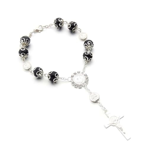 Ohleats Car Rosary for Rearview Mirror, Cross Blessing Pendant, Black - color: Black-1PCS