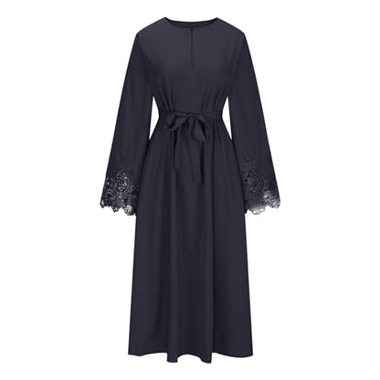 Lmdudan Muslim Dresses - Ladies Robe Dress Islamic Abaya - Cotton Linen Dress - Stripe Conservative Prayer Clothes - color: 🔥2024 Amazon Essentials🔥-3*black, size: X-Large