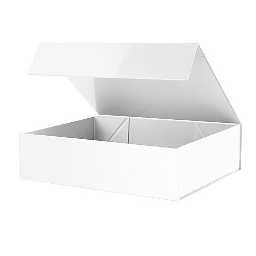 PACKHOME Large Gift Box 13.5x10x3.5 Inches, Sturdy Shirt Box with Magnetic Lid for Multiple Occasions (Glossy White) - color: 13x9.7x3.4 Inch-White-Pack of 1