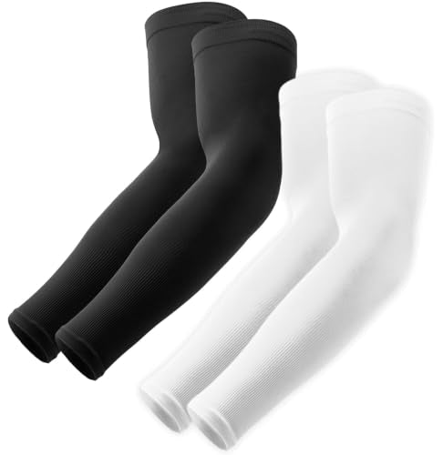 OutdoorEssentials UV Sun Sleeves for Men & Women, Cooling Arm Sleeves UPF 50+ | Golf, Tattoo Cover Up, Sun Protection - color: (2 Pairs): 1 Black, 1 White
