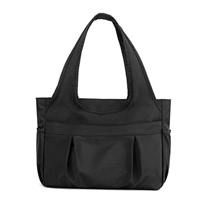 Tote Bag for Women Nylon Lightweight Large Handbag Purses Multi-pocket Shoulder Bag for Work Travel - color: Black