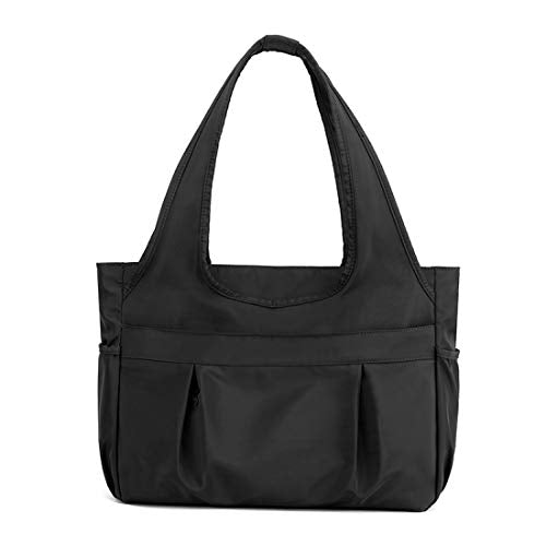 Tote Bag for Women Nylon Lightweight Large Handbag Purses Multi-pocket Shoulder Bag for Work Travel - color: Black