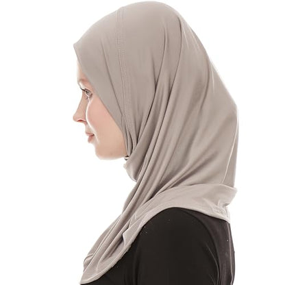 Plain Ready To Wear Amira Hijab for Women - Muslim Instant Amira Jersey Scarf – Soft Muslim One Piece Instant Hijab Headscarf - color: Grey
