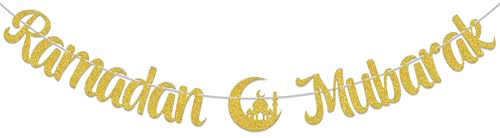 Ramadan Mubarak Banner Umrah Mubarak Decorations Happy Eid Islamic Muslim Party Decoration Supplies Gold Glitter