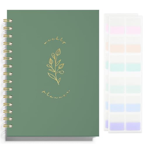 Undated Weekly and Monthly Planner Spiral Bound- Weekly Goals Notebook, To Do List, Habit Tracker Journal, Academic, Aesthetic, Stylish School or Office Supplies(6.1" x 8.4" - Green) - color: A-Green