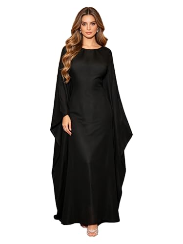 Shinsto Women Satin Prayer Dress Kaftan Robe Musulmane Femme Flashy Gown Luxury Party Wear Nightclub Outfit - color: Black, size: 2