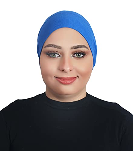 Fashion Cotton Modal Cotton Muslim Hat Elastic Inner Tube Caps Islamic Underscarf Hats Back Open Head Wrap - color: Royal Blue