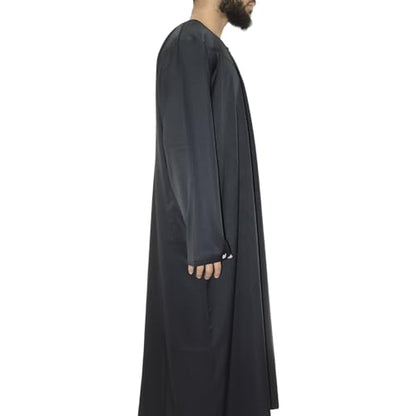Emirati Thobes Collection Men Dress Caftan Handmade with Embroidery Tread Long Sleeve with Two Pockets - color: Black, size: X-Large