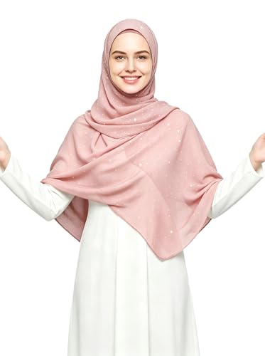 Lina & Lily Sparkle Shimmer Gold Glitter Women's Chiffon Hijab Head Scarf Shawl Wrap Lightweight - color: Blush Pink