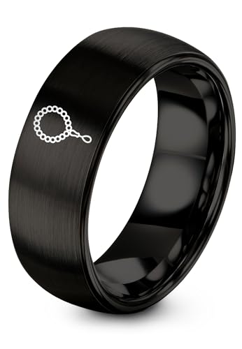Tasbih Prayer Beads Ring - Gift for Muslim - Tungsten Carbide - Band - Black Yellow Gold Silver - Flat Dome Bevel - Men Women - Personalized Custom Engraving - 8mm - Anniversary Engagement Wedding - color: 04 - Black Tungsten
