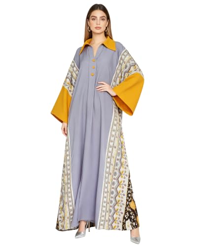 Qianliniuinc Women Muslim Maxi Dress Abaya - Lady Long Sleeve Maxi Dress Dubai Gown Jalabiya One Size - color: Grey