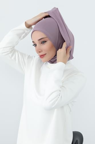 Aisha's Design Full Coverage%95 Cotton Bonnet for Women, Ready-to-Wear Hijab Bonnet Headscarf with Neck Coverage - color: Lilac