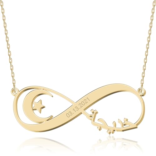 Personalized Arabic Name Necklace - Custom Jewelry for Women, 925 Sterling Silver/Stainless Steel, 6 Arabic Font Styles, Gold/Silver/Rose Gold, Gift for Birthday, Anniversary, Valentine’s Day - color: 5-Arabic Name Necklace with Infinity