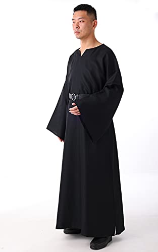 BLESSUME Medieval Wicca Pagan Ritual Robe with Belt - color: Black, size: X-Large