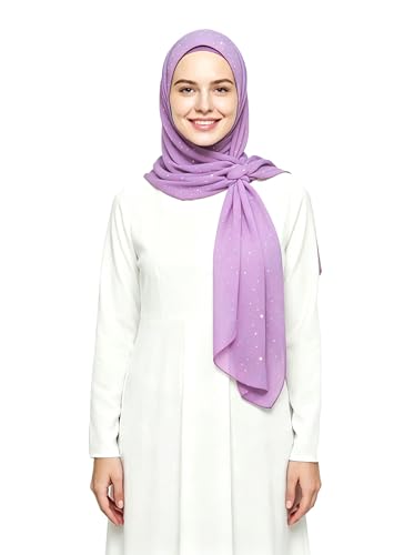 Lina & Lily Sparkle Shimmer Gold Glitter Women's Chiffon Hijab Head Scarf Shawl Wrap Lightweight - color: Lavender